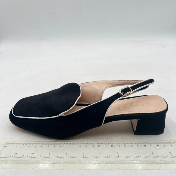 YDN Black Suede Square Toe Block Low Heels Slingback Formal Loafer Dressy Pump - Picture 2 of 8